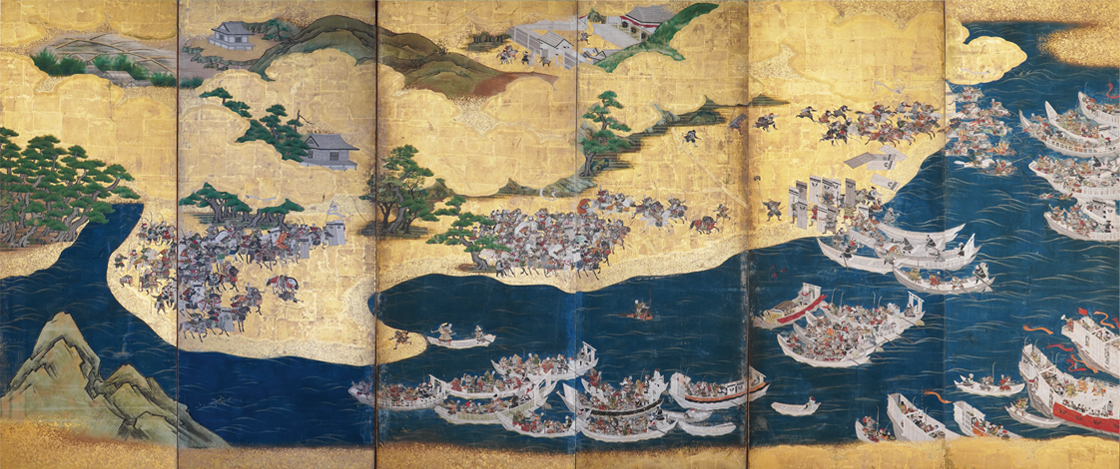 《源平合戦図屏風》(左隻) 江戸時代 紙本金地着色 151.2×364.0cm 金城コレクション蔵